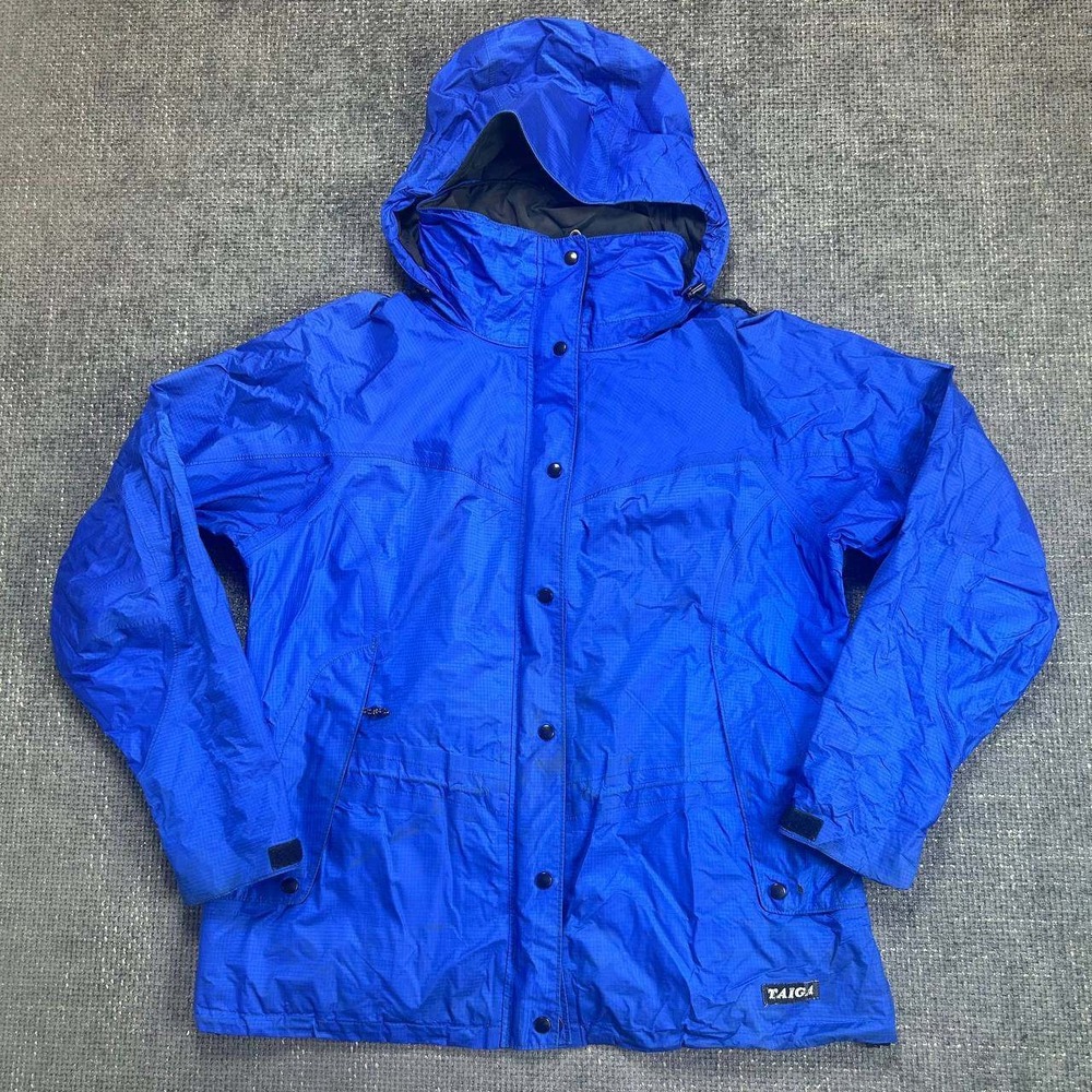 Taiga Gore-Tex Mountain Jacket Mens L Blue Ripstop Hooded Rain Coat Vintage